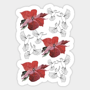 Birds In Flight & Poinsettia Sticker